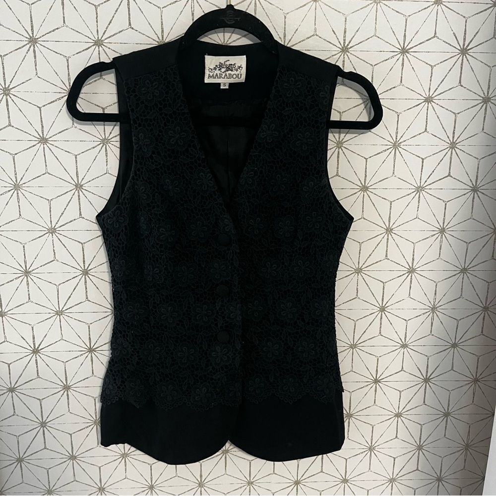 Vintage Lace Long Vest Black